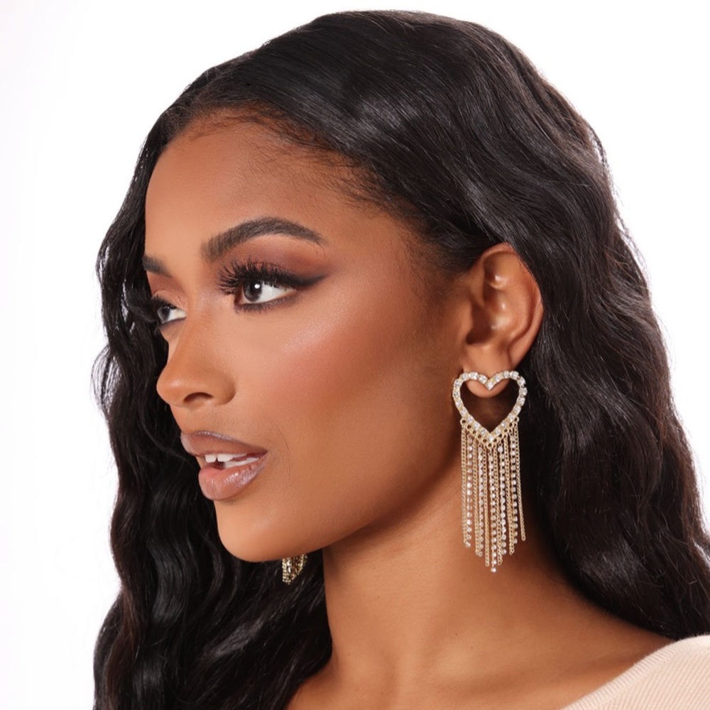 Heartbreaker Rhinestone Earrings - Gold
